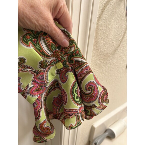 Milano Woman Blouse Pink Green Paisley Ruffle Sleeve Sheer Top Sz 1X Romantic - Picture 4 of 7